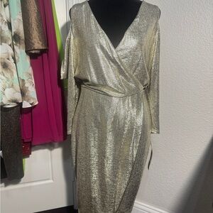 RACHEL Rachel Roy Shimmering Gold Long Sleeve Dress